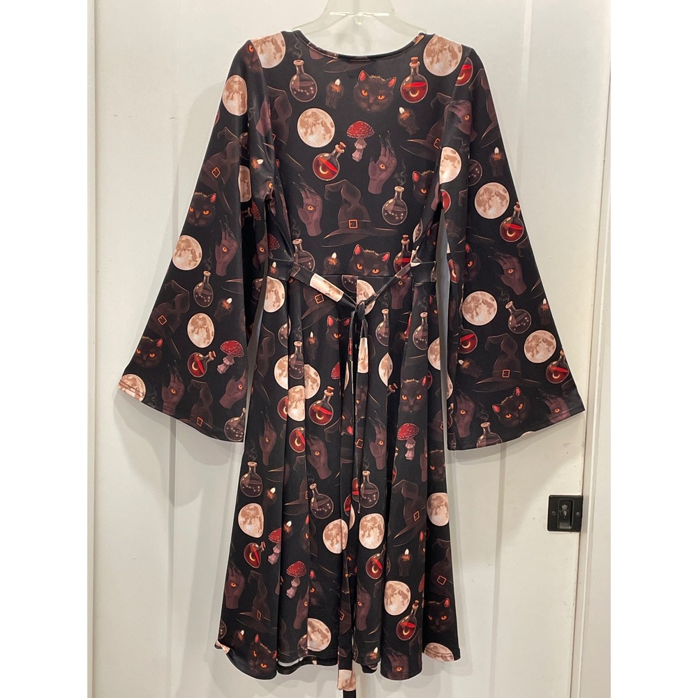 Whimsigoth Halloween Gothic Witchy Grunge Dress Celestial Bell Sleeve XL Flowy - Picture 9 of 10